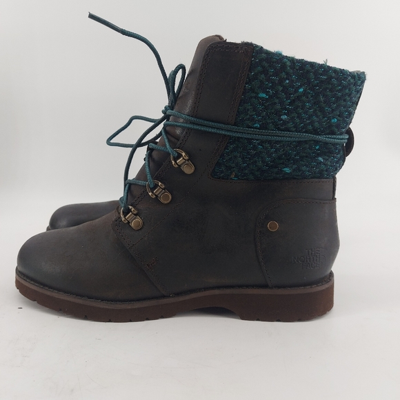 The North Face Women’s Size 6 Dark Brown Leather Knit Top Combat Boots - Picture 6 of 7